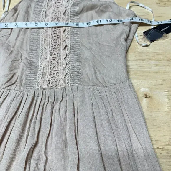 Lulus NWT For Life Beige Embroidered Maxi Dress Size S Crocheted Lace Gauzy - Picture 9 of 13
